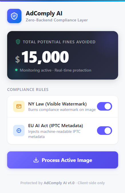 AdComply AI Chrome Extension Interface